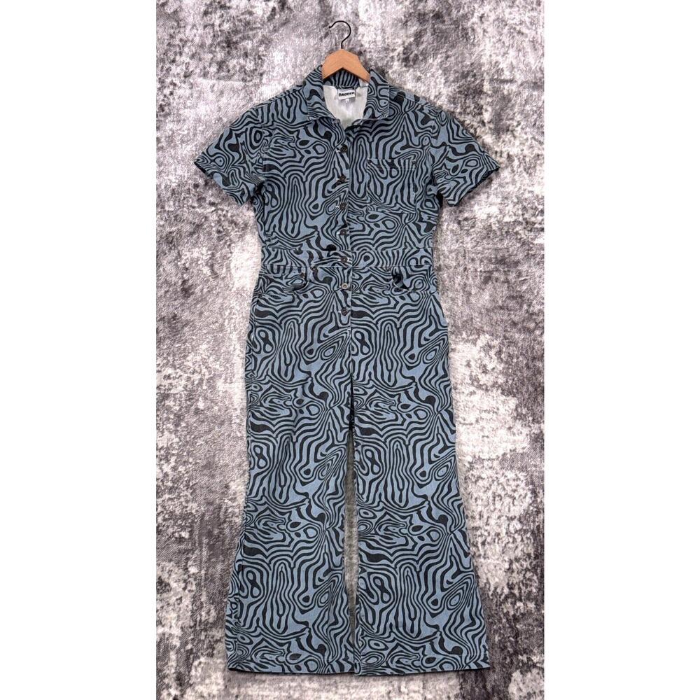 The Ragged Priest Blue & Black Swirl Print Short Sleeve Jumpsuit